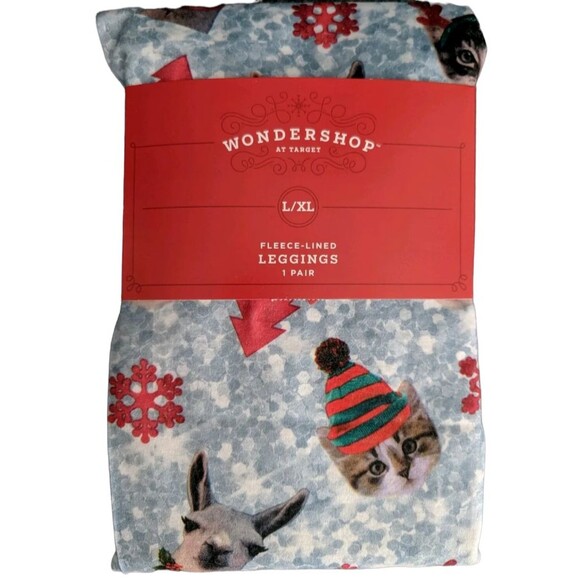 Wondershop Fleece Lined Legging Women's L/XL NWT Llama & Kitty Face Christmas - Picture 3 of 5